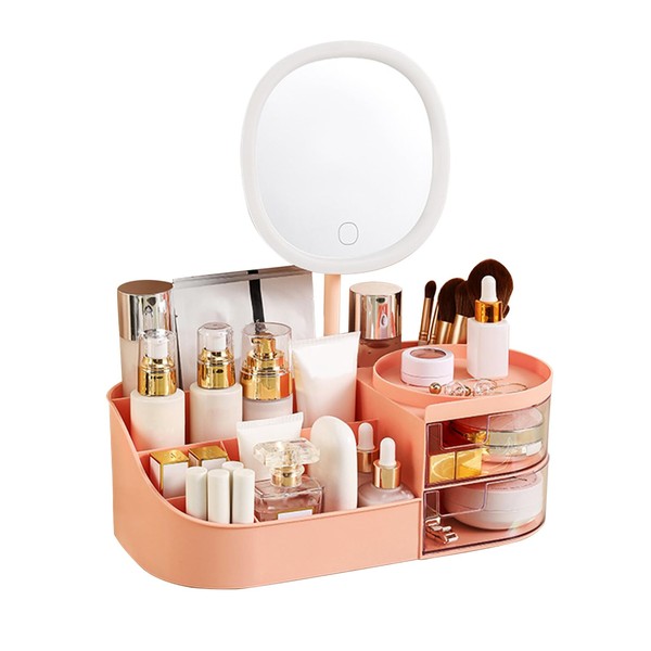 DASITON Makeup Organizer with Rechargeable Mirror,Makeup Brush Holder with 2