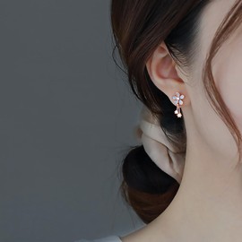 SLUYNZ 925 Sterling Silver Pretty Flowers Earrings Studs for Women Elegant CZ Flowers Studs Earrings (C-Rose Gold Plated)