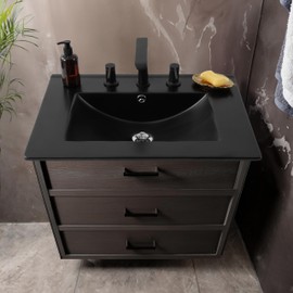 JONATHAN Y SNK1001B Ancillary 3-Hole 24 in. W x 18.25 in. D Classic Contemporary Rectangular Ceramic Single Sink Basin Vanity Top, Black