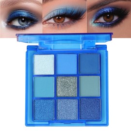 TPTGIAR 9 Colours Eyeshadow Palette, Blue Eyeshadow Palette, Long-Lasting & Waterproof Natural Songshade Palette, Glitter Eyeshadow Makeup Palette for Daily Use