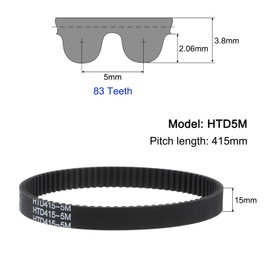 sourcing map HTD5M-415 Rubber Timing Belt 83 Teeth Closed Loop Pulley Timing Belt 15mm Width, 415mm Pitch Length Synchronous Belt