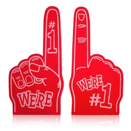 AKSIQIOL 2-Pack Foam Finger Pointers – Giant Red Foam Hands, #1 Fan Gloves for Sports Cheering & Party Fun