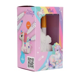 Depesche 12673 Ylvi Colour Your Unicorn Flocked Unicorn Figure for Painting, Washable and Reusable, Includes 4 Fibre Tip Pens