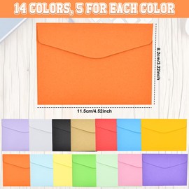 Snillok 70 Pack Colorful Envelopes for Invitations, 4.6 x 3.2 Inch Mini Envelope Small Mixed Coloured Gift Envelopes Tiny Pockets with 3 Stickers for Greeting Cards Wedding Thanksgiving, 14 Colors