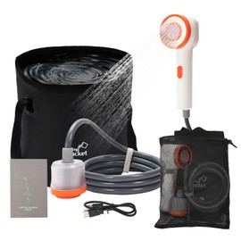 NEBELTREKK Portable Camping Shower with Light,2-in-1 Portable Shower for Camping,Carbon Filtration Shower,5 Gals Foldable Bucket, Rechargeable for Camping,Pet Bath,Gardening,Car Wash (Compact, Medium)