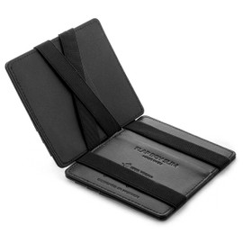 Jaimie Jacobs Flap Boy Slim without Coin Compartment Magic Wallet Integrated RFID Protection Magic Wallet Genuine Leather, Vegan black, Wallet