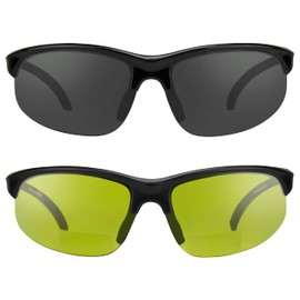 proSPORT BIFOCAL Reading Sunglasses Smoke & Yellow Night Vision Sport Semi Rimless Frame Men Women G