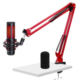 For HyperX Quadcast Boom Arm - Upgraded Mic Arm with Reduce Wind Noises Mic Foam Cover, Red Boom Arm for Hyperx Quadcast, 3/8" to 5/8" Adapter Compatible with Other Models
