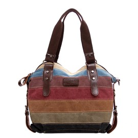 1 Piece Rainbow Striped Canvas Bag, Handbag And Shoulder Bag, Women's Bags, Women's Handbags, Women's Hobo Bag, Women's Canvas Bag, Women's Tote Bag, Luxury Bag, Tote Bag