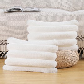 Madizz Plush Faux Fur Throw Pillow Covers 16x16 inch, 40x40 cm Cream White Set of 2 Fluffy Striped Soft Decorative Cushion Cover for Sofa Bedroom Pillow Shell