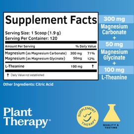 Plant Therapy Unflavored Magnesium Glycinate Powder Manufactured in USA with L-Theanine Rest & Restore 4 Month Supply Promotes Sleep and Helps to Relax Supplements for Women & Men 8 oz