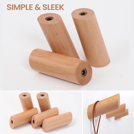 evory 4 Pack Coat Hooks Mounted Rustic Wooden Heavy Duty Robe Hook