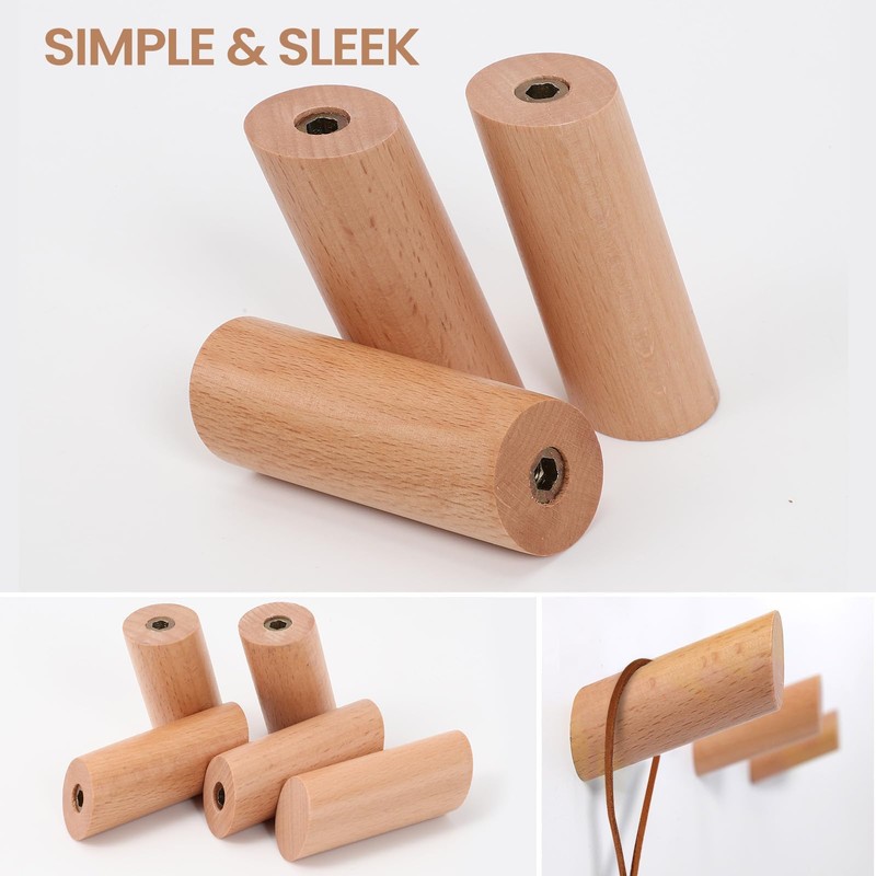evory 4 Pack Coat Hooks Mounted Rustic Wooden Heavy Duty