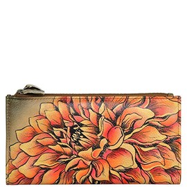 Anuschka Hand Painted Luxury – 1121 Two-fold Multi-pocket Slim Leather Wallet (Dreamy Dahlias)