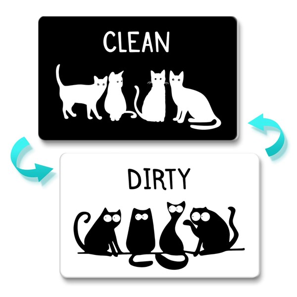 Funny Dishwasher Magnet Clean Dirty Sign Cute Black Cat Cartoon
