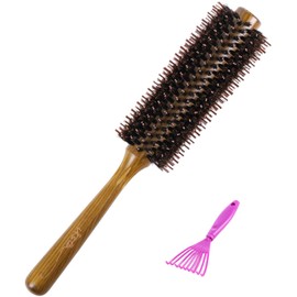 Boar Bristle Hairbrush Vista Round Hair Brush Wooden Handle Anti Static Hairbrush for Hair Styling, Drying, Curling