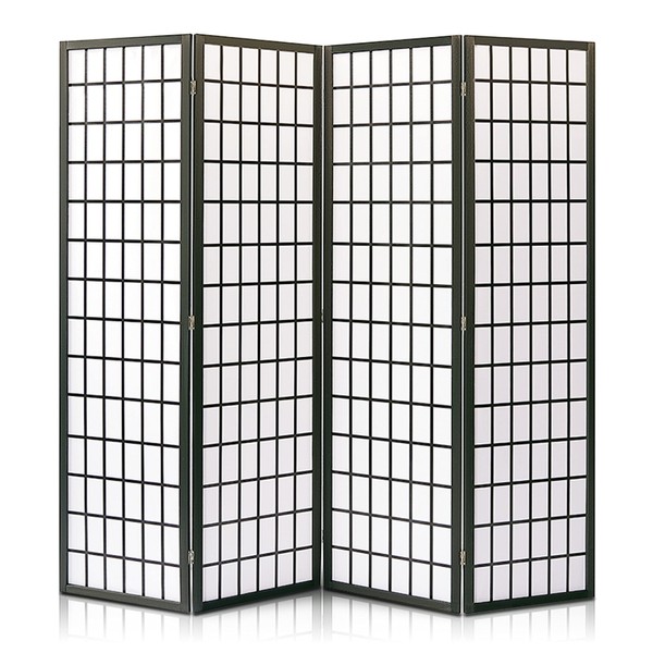 SereneLife Classic Japanese Screen Room Divider - Portable Freestanding Indoor Decorative 4-Panel Room Divider, Room Separator, Folding Privacy Screen, Dressing Area, Office - SereneLife SLRDD4