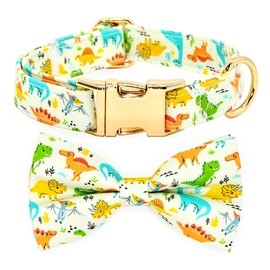 Funny Dino Dog Bow Tie Dog Collar Accessory, Detachable Bowtie, Adjustable Collar for Small Medium Large Dogs