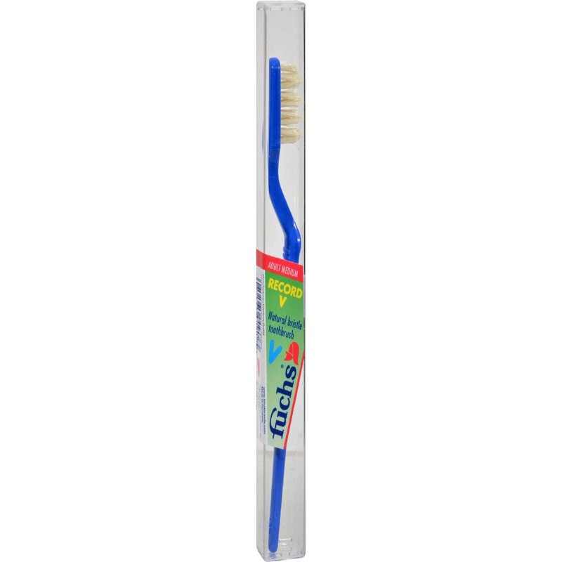 Fuchs Brushes Record V Natural Bristle Toothbrush, Adult, Medium