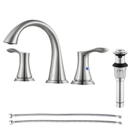 PARLOS Widespread 2 Handles Bathroom Faucet with Metal Pop Up Sink Drain and cUPC Faucet Supply Lines, Brushed Nickel, Demeter 13647