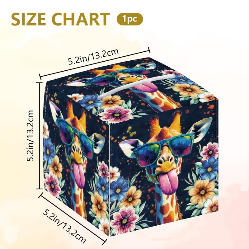 DELORIGIN Giraffe Tissue Box Holder, Square Tissue Box Cover Foldable