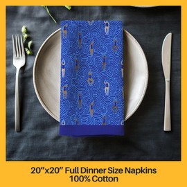 ONE Servilletas de tela de primera calidad para nadadores en verano en estampado azul, servilletas de algodón de 20 x 20 pulgadas, elegantes, sostenibles, lavables a máquina, juego de 4
