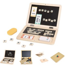 Tooky Toy Children's Toy Wooden Laptop TH819, Magnetic Letters, Colourful Chalk, Colour: Beige