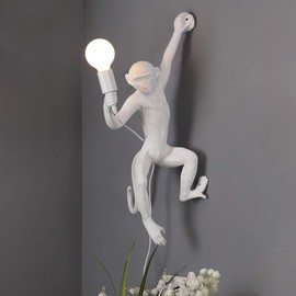 LIAPDG Monkey Light Wall Lamp, White Monkey Shape Industrial Vintage Resin Wall Mount Lighting Fixture for Living Room Bedroom Club Decoration Animal Wall Light L 12.6" x W 12.6" x H 26.7"