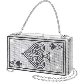 Trnayi Women Poker Card Evening Clutch Rhinestone Purse Casino Vegas Novelty Purse Queen Hearts Bags Playing Cards Gift(Light Silver,Ace of Spades)