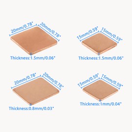 NewZoll Copper Heatsinks Shim 4 Sizes 15 x 15mm 20 x 20mm Copper Pad Thermal Heat Sinks Cooler Kit for Cooling Laptop GPU CPU IC Chipset, Pack of 40