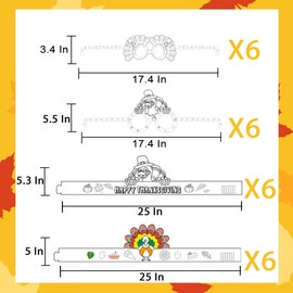 24ct Coloring Fall Thanksgiving Crafts 12ct Paper Turkey Headbands and 12ct Turkey Paper Glasses Color Your Own Turkey Crown