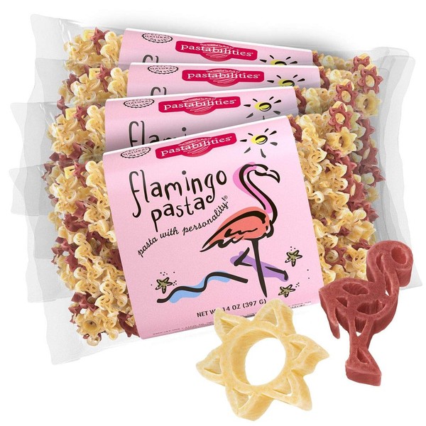Pastabilities Flamingo Pasta, Fun Shaped Noodles for Kids & Gifts, Non-GMO Natural Wheat Pasta 14 oz (4 Pack)