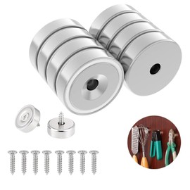 JIZZU 8 Pack Neodymium Magnets Strong Magnet 20lb+ Pulling Force, 20 x 6 MM Magnet Round Countersunk Hole for Whiteboards Refrigerator Home Kitchen Workplace