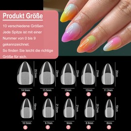 XIAOHEBAN Short Almond Nail Tips for Gel Nails - 600 Pieces Nail Tips Almond Soft Gel Press On Nails Short Pre-Shaped Full Cover Nail Tips Soft Gel Tips Artificial Nail for Nail Art DIY - 10 Sizes