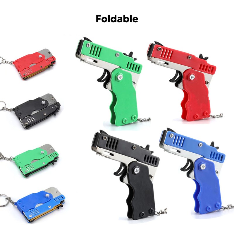 4pcs Rubber Band Launcher Toy Foldable Mini Portable Metal Rubber