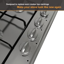 MANWU - Juego de 2 etiquetas adhesivas para estufas con indicador de llama, para quemadores, estufas, estufas, marcas de horno, símbolos de perilla adhesiva de repuesto (impresión negra para estufas