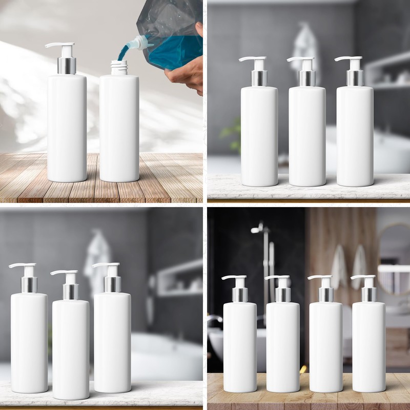500ml Dispenser Pump Bottle White PET Plastic Bottle Silver/White Lotion