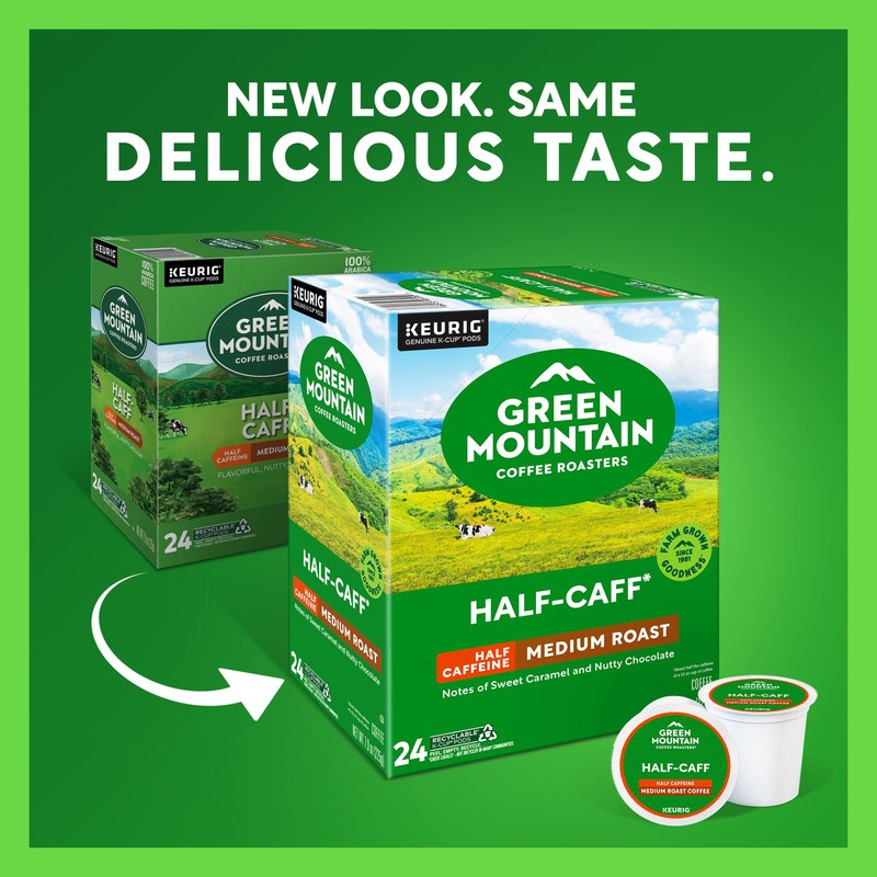 Green Mountain Coffee Roasters Half Caff Coffee, Keurig Single-Serve K-Cup