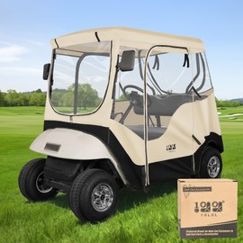 10L0L Golf Cart 2 Passenger Enclosure for EZGO TXT & RXV, 4-Sided Clear Window Rain Cover All Weather Waterproof Windproof, Beige