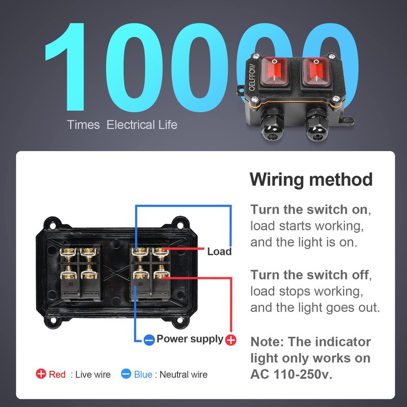 OELFFOW Waterproof On Off Toggle Switch Double Switch/Outlet with Red