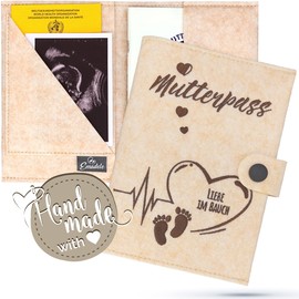 Emadele Maternity Log Organiser 'Love in the Belly' Made of Felt Handmade Beige Maternity Log Protective Cover Organiser Compartments for Ultrasound Images, Vaccination Certificate Cover A5 Format for