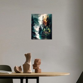 TISHIRON Paint by Numbers for Adults, Forest Lake Painting by Numbers for Adults, Abstract Forest Adult Paint by Number, Watercolors Style Paint by Number Kits, DIY Painting Crafts, 16 x20 Inch