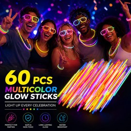 60-Pack Multicolor Glow Sticks for Party Fun – 8-Inch Neon Light Sticks for Bracelets, Necklaces & Events