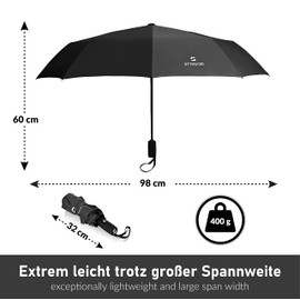 STYNGARD Umbrella Stormproof up to 140 km/h, Automatic incl. Umbrella Bag and Travel Case, Pocket Umbrella With Automatic Open/Close, Small and Light with Teflon Coating, Black and Blue, black