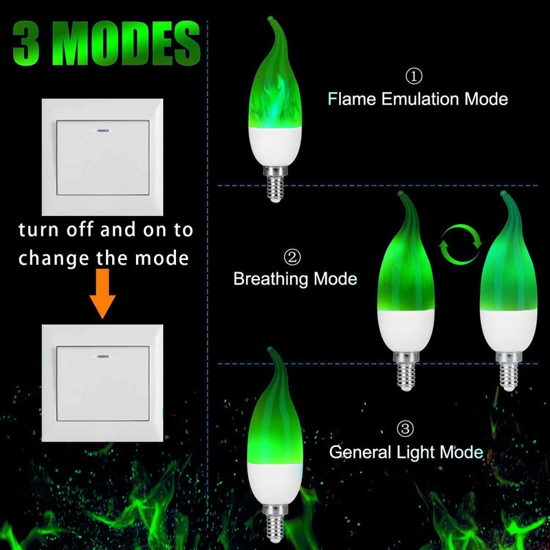 OHLGT E12 Flame Bulbs, 3 Mode LED Candelabra 2.0 Watt