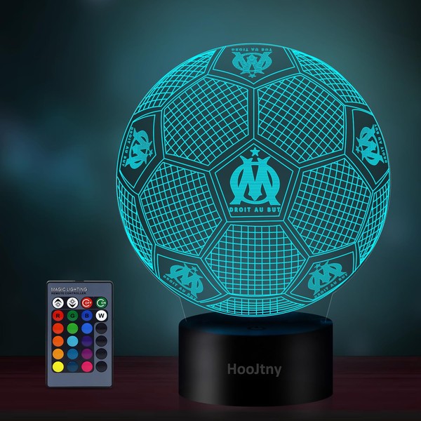HooJtny Marseille Lamp, Marseille Football Lamp 3D, 16 Colours of Lighting and Remote Control, Gifts for Children Footballers