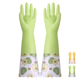 LHLZNB Fruit Wide mouth Velvet lining Marigold Gloves Medium for，washing up gloves large，kitchen gloves for washing dishes，Applicable to kitchen Premium Rubber Gloves for Work (green)