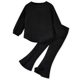 Aalizzwell Girls Clothes 4T Toddler Fall Winter Fashion Rib Knit Slit Pants Outfit Spring Clothing Black