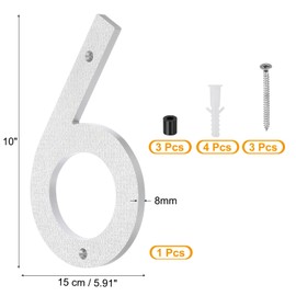 PATIKIL 10 Inch House Number, House Address Numbers Sign Large Floating Modern with Screws for Outside Door Wall Street, Silver, 6
