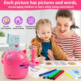 TREEFIA Drawing Robot for Kids, Interactive Educational Drawing Robot, Magic Painting Robot Toy with 100 Word Cards & 16 Color Pens for Girls and Boys Age 3+ (Pink)